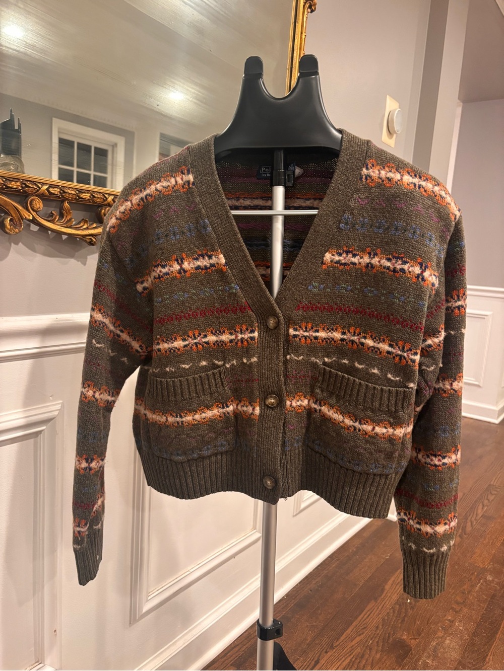 Polo by Ralph Lauren Olive Brown Fair Isle Button Front Cardigan